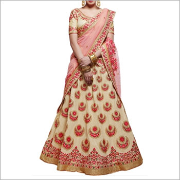 Beige And Peach Handloom Silk Lehenga Choli