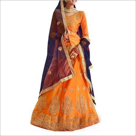 Mustard And Royal Blue Color Lehenga Choli