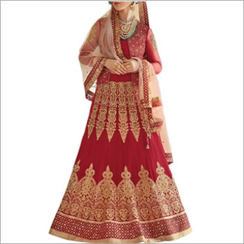 Red & Beige Ghagra Choli Style Suits