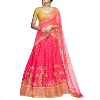 Pink And Yellow Handloom Silk Lehenga Choli