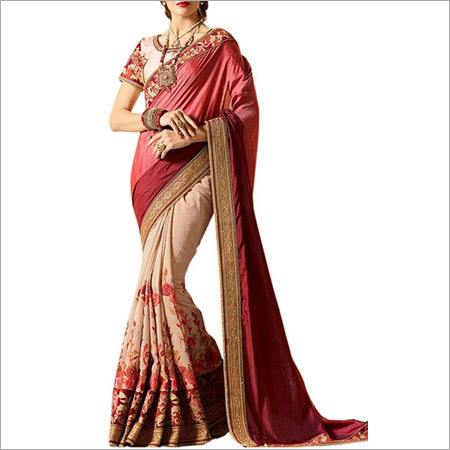 Beige And Fuchsia Pink Banglori Silk Saree