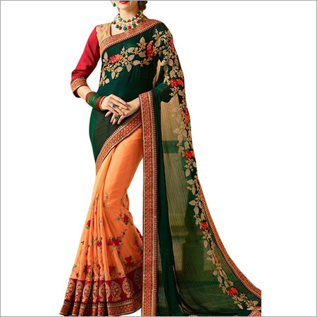 Green & Peach Banglori Silk Saree
