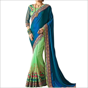 Black And Sea Green Banglori Silk Saree