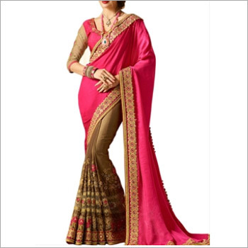 Pink And Brown Banglori Silk Saree