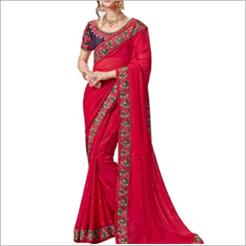 Red And Blue Jacquard Saree