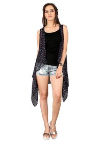 Ladies Shrug - Georgette Fabric, Sleeveless, Open Front | Versatile For Casual & Formal Wear, Printed Free Fall Pattern, Washable
