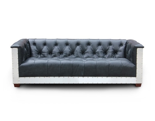 Black leather Chesterfield Aviation Sofa