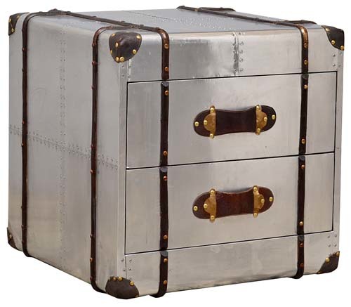 Aviation 2 Drawer Bedside Table With Leather Handle