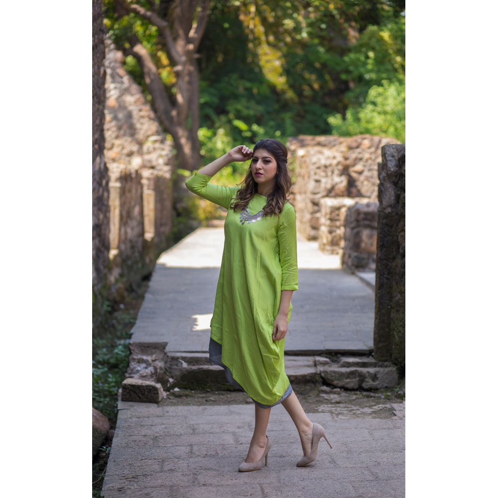 Assymetrical Dress with Grey Border