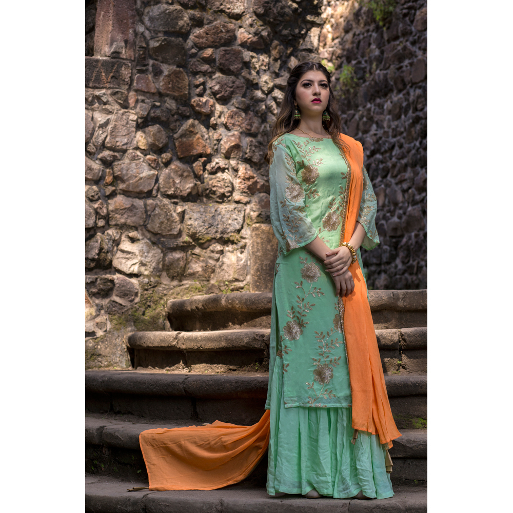 Sequenced Embroidered Top with Gharara