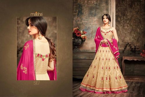 Peach Color Resham Work Designer Gown