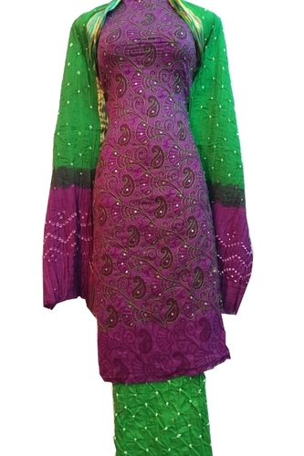 Bandhani with Stone Unstitched Salwar Suit