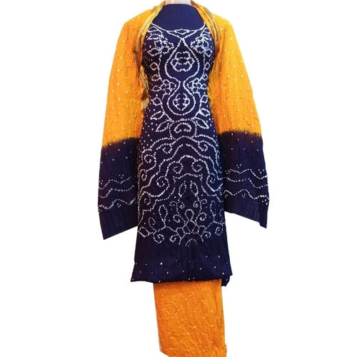 Blue Bandhani Unstitched Salwar Suit