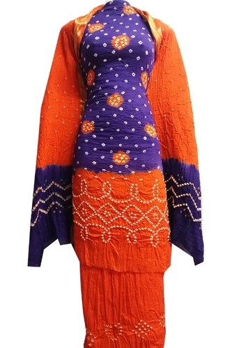 Orange Blue Bandhani Unstitched Salwar Suit
