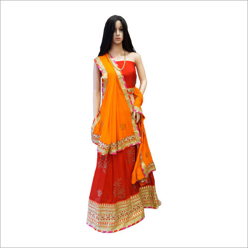 Semi Stitched Crepe Bandhej Lehenga