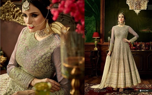 Green Heavy Work Designer Anarkali Suit