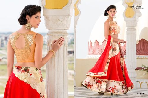 White And Red Printed Designer Lehenga