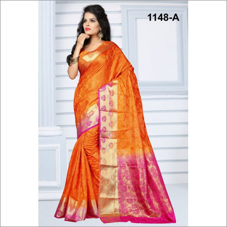 Traditional Orange Colour Silk Saree