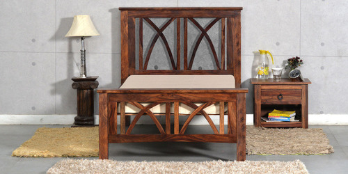 Handcrafted Single Bed in Walnut Finish by Wudstuk