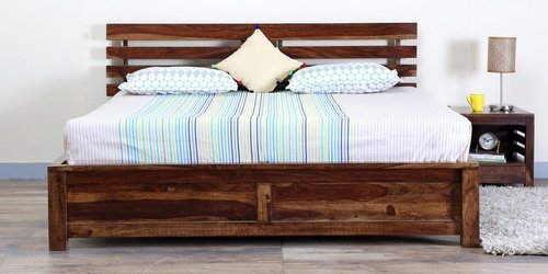Handcrafted King Bed with Storage in Walnut Finish