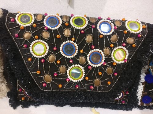 Vintage Banjara Mirror Shoulder Bag - Black Color, Beaded and Mirror Work Design | Button Closure, Customized Options Available