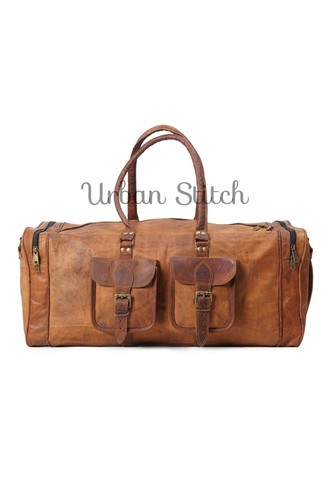 Handmade Pure Leather Natural Tanned Duffel Bag By RPS TRADERS