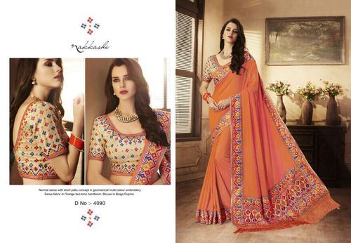 Multi Color Embroidery Work Handloom Saree