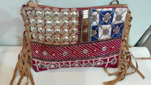 Ethnic Banjara Sling Bag - Cotton Blend, Brown | Embroidered Design, Customizable Color and Design, Zipper Top Closure