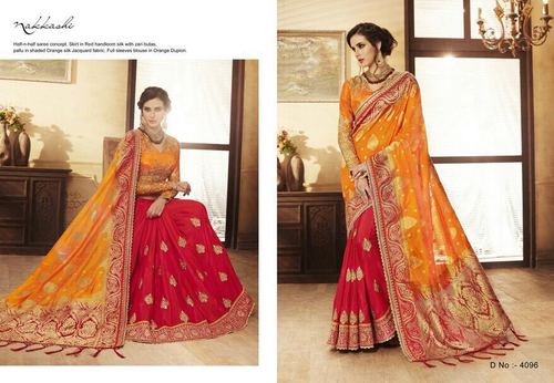 Shaded Orange Handloom Zari Embroidery Saree