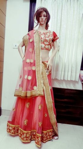 Red Designer Lehenga Decoration Material: Laces