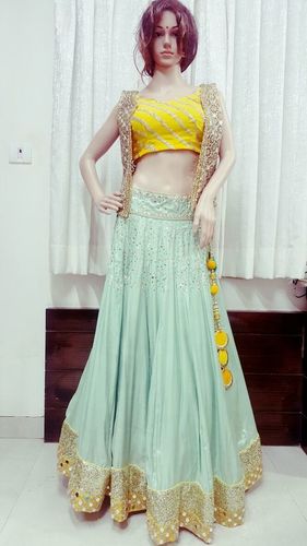 Yellow And Sky Blue Ladies Skirt Top