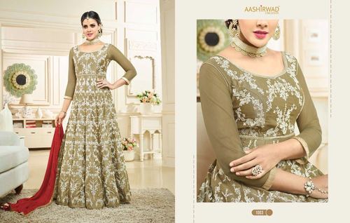 Light Green On White Resham Work Salwar Suit