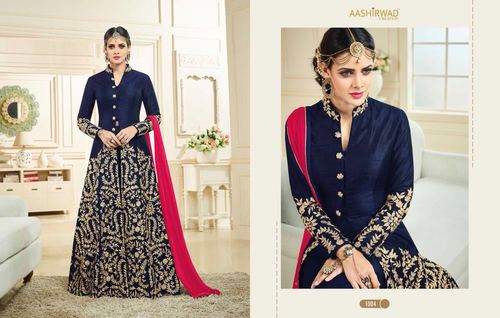 Blue Silk Designer Anarkali Party Wear Salwar Suit