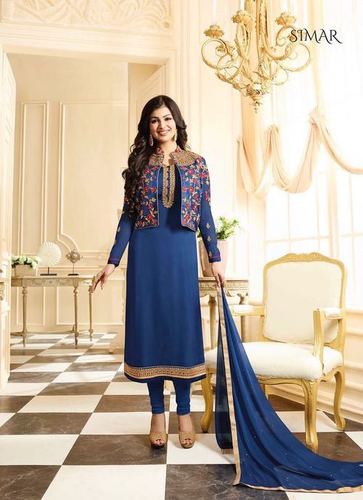 Blue Jacket Embroidery Designer Salwar Suit