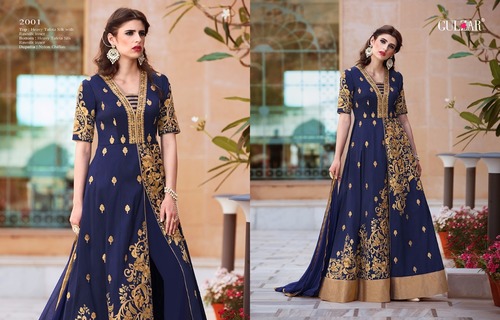 Blue Tafeta Silk Heavy Party Wear Suit