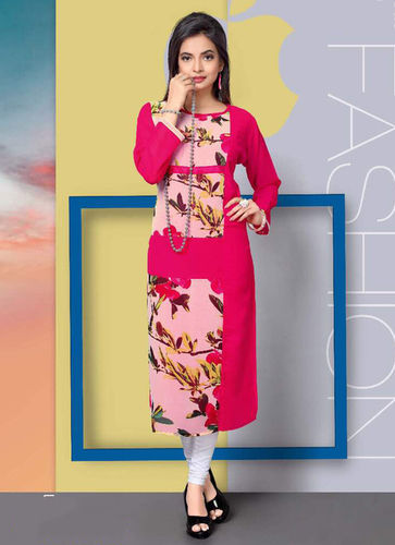 Pink Printed A-line kurti