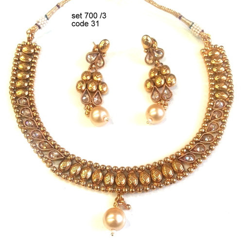 Antique Inspired Necklace Set - Copper Alloy, Polished Edges, Includes Pendants and Matching Earrings, Weight Balanced Design with Ethnic Motifs