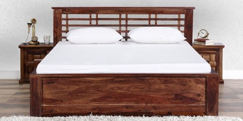 Handcrafted King Bed in Walnut Finish by Wudstuk