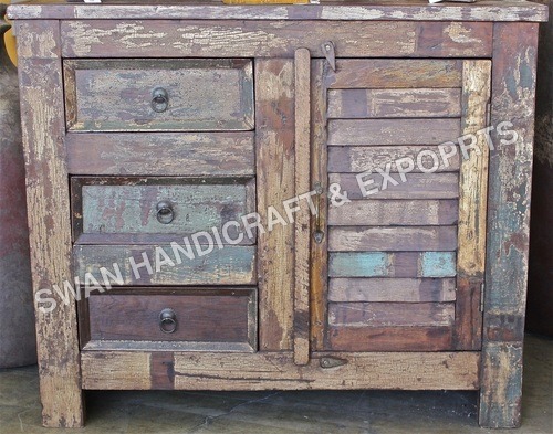 Wooden reclaimed 1 door 3 drawer sideboard