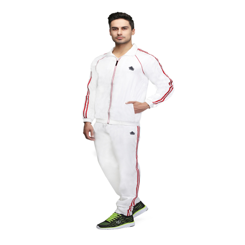 Polyester Mens White And Red Tracksuit