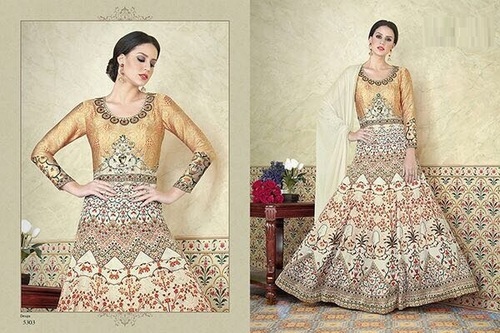 Cream Digital Print Anarkali Suit