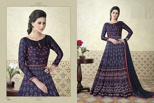 Blue Designer Long Printed Suit