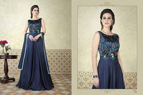 Blue Sleeveless Designer Long Suit