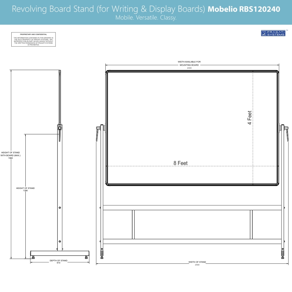 Revolving Whiteboard Stand Mobelio (for 4x8 Feet)