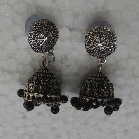 Handcraft Jewellery - Oxidized Silver, 2cm x 1.5cm, 5g | Elegant Jhumka, Fine Detailing, Beads, Oxidized Finish, Handmade