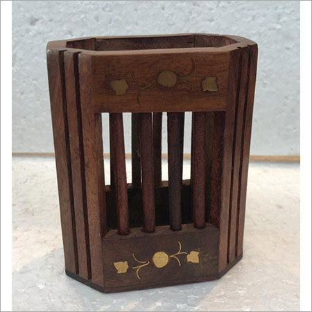 Wooden Items - Sheesham Wood, 10x10x15 cm, Dark Brown | Handcrafted, Polished Finish, Brass Inlay, Intricate Carving, Functional Storage