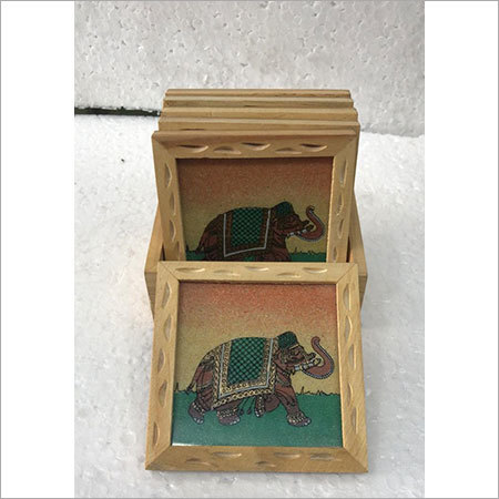 Wooden Items - Wood, 4x4 Inches, Brown | Lacquer Coating, Elegant Elephant Design, Durable, Heat Resistant, Set of Six