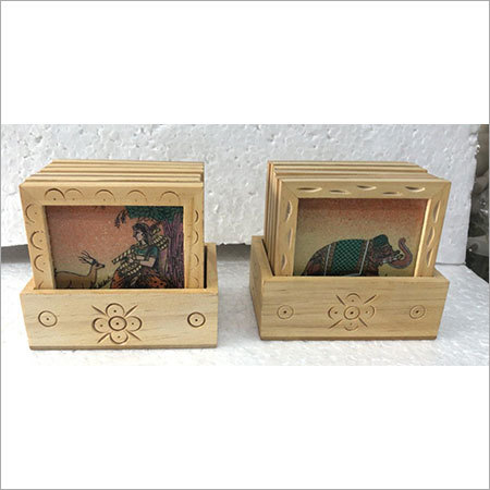 Wooden Items - Sheesham Wood, 4x4x1 Inches, Set of 6 Coasters | Hand-Painted Artwork, Intricate Carvings, Natural Finish