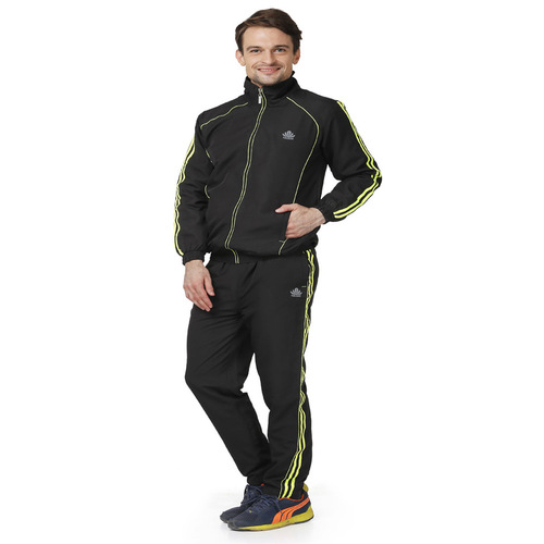 Polyester Mens Black & Green Tracksuit