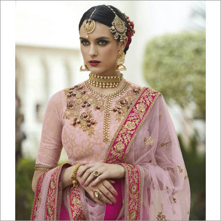 Ladies Peach Embroidered Work Lehenga